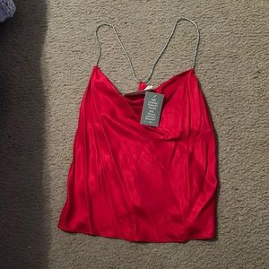 Red satin top new with tag rhinestone sleeve